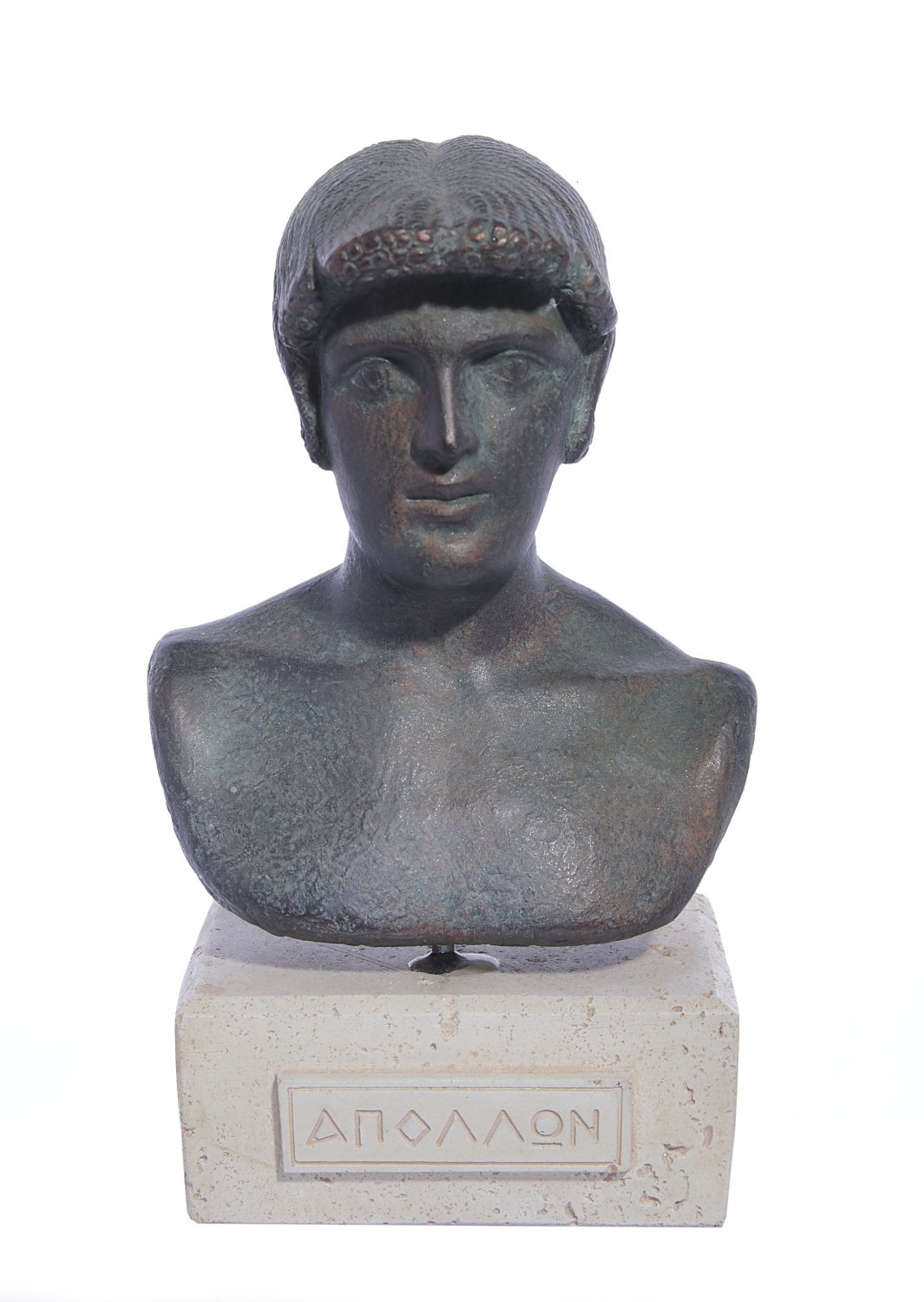 Apollo green greek plaster bust statue